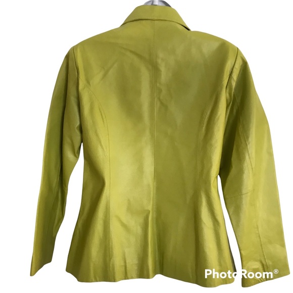 Leather Jacket Lime Green Zip front with Two Pockets Petite Small Worthington - Picture 2 of 14